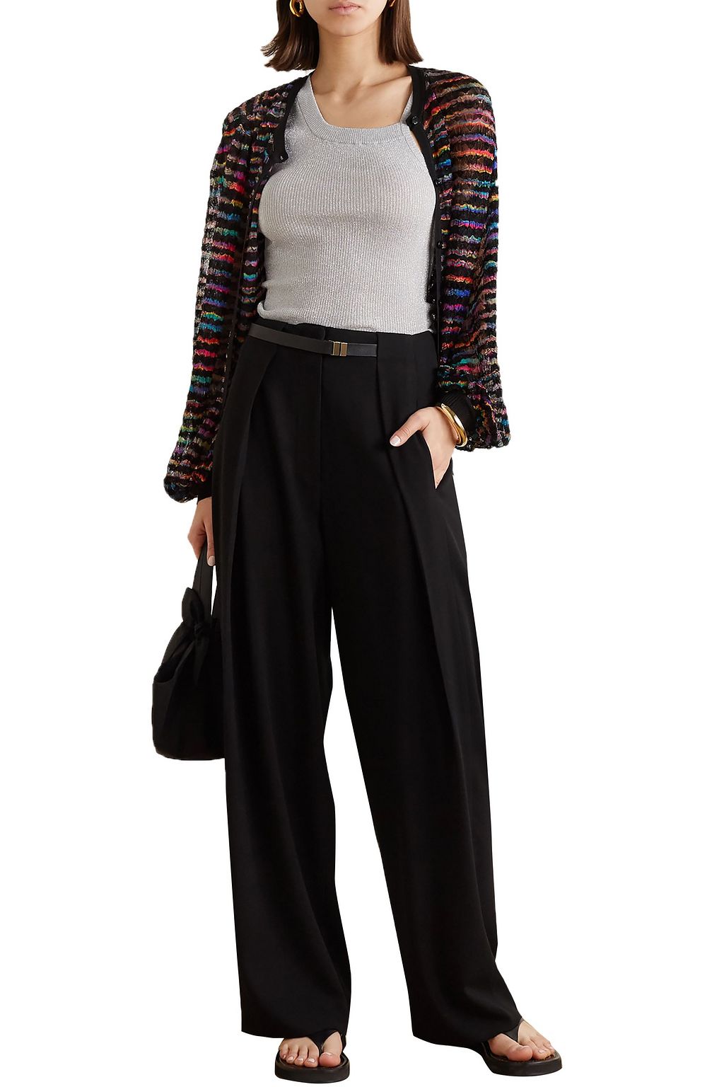MISSONI Striped metallic crochet-knit cardigan