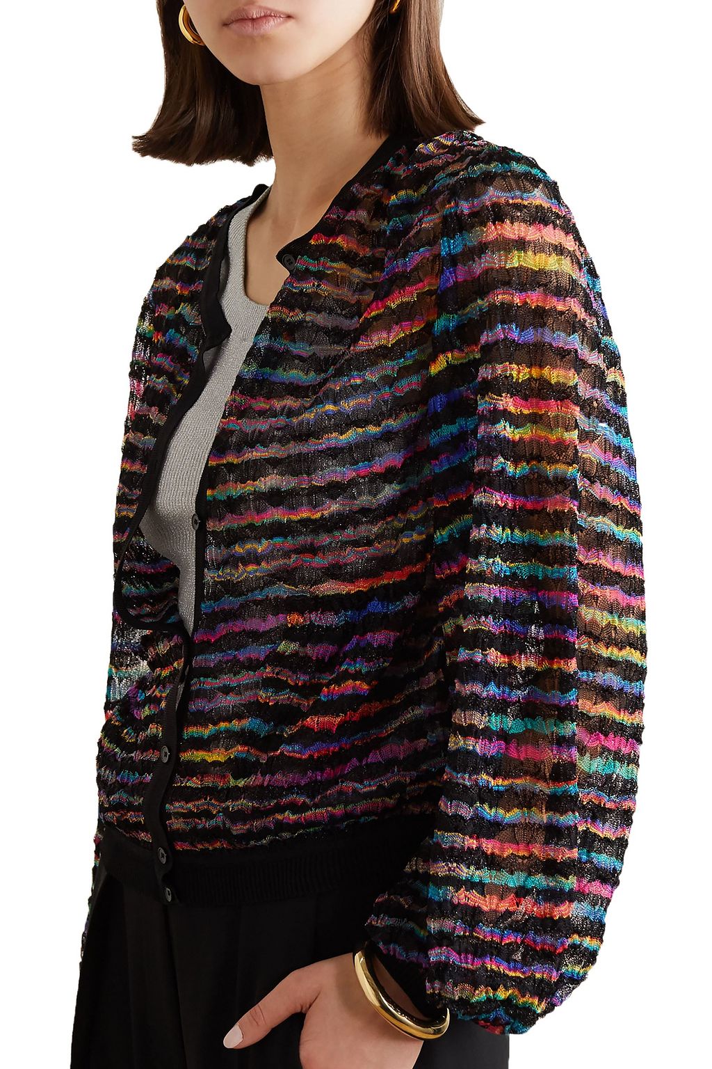 MISSONI Striped metallic crochet-knit cardigan