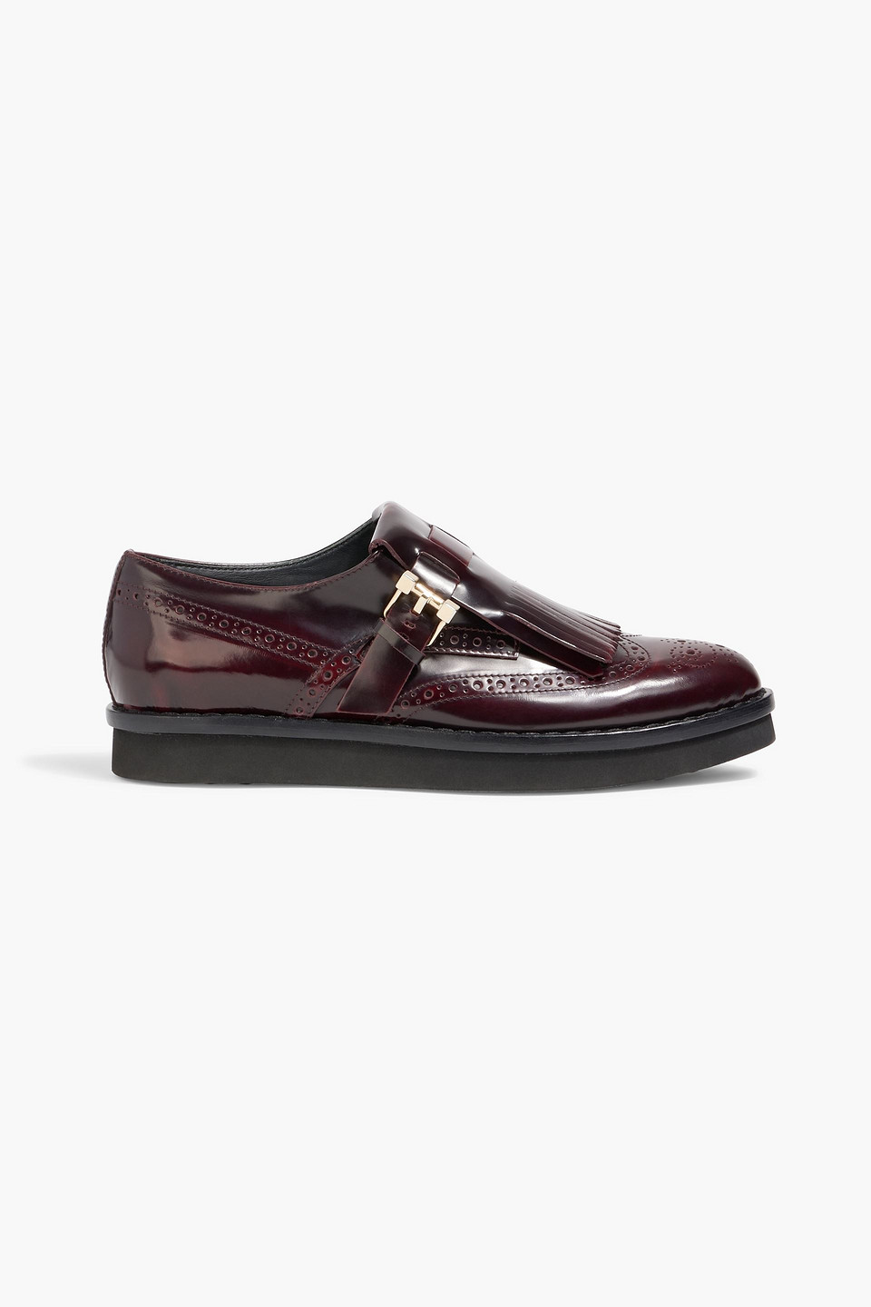 Tod's Fringed Burnished Glossed-leather Loafers In Burgundy