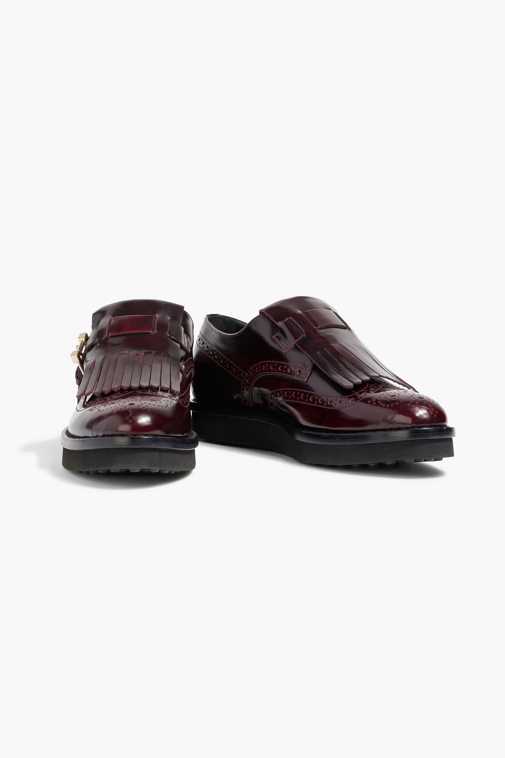 TOD'S Fringed burnished glossed-leather loafers