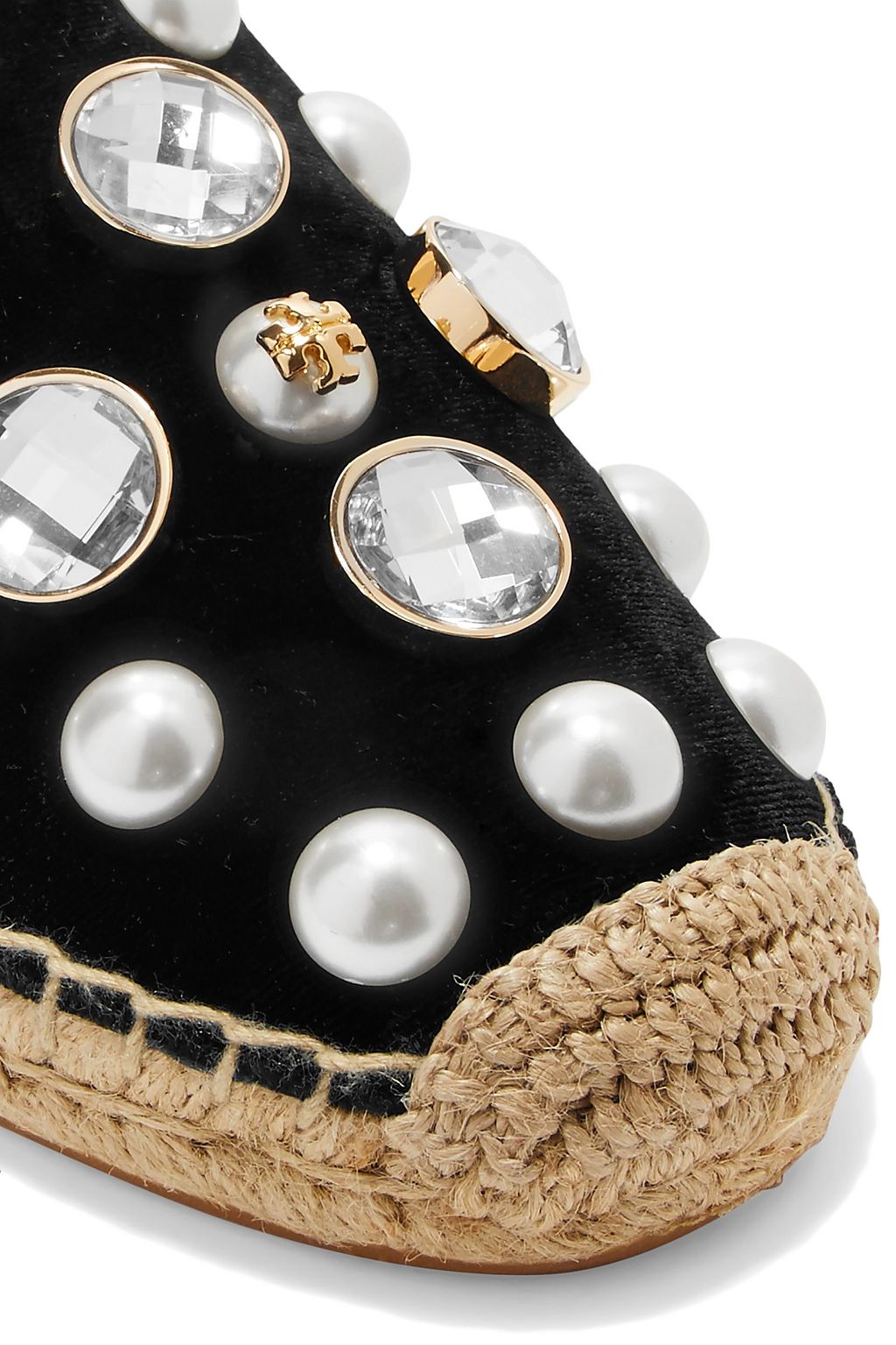 TORY BURCH Embellished velvet espadrilles