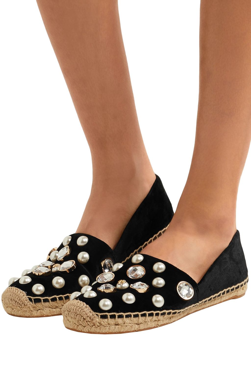 TORY BURCH Embellished velvet espadrilles