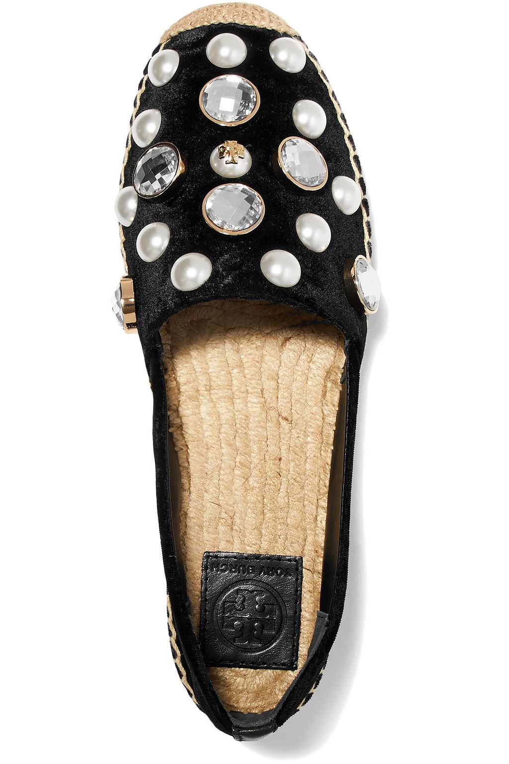 TORY BURCH Embellished velvet espadrilles