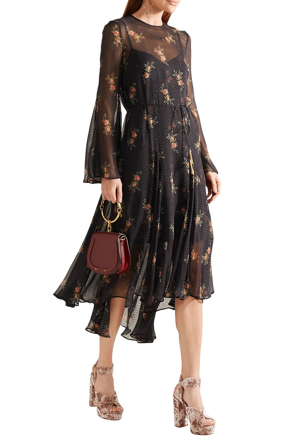 CHLOÉ Graphic Leaves crushed-velvet platform sandals