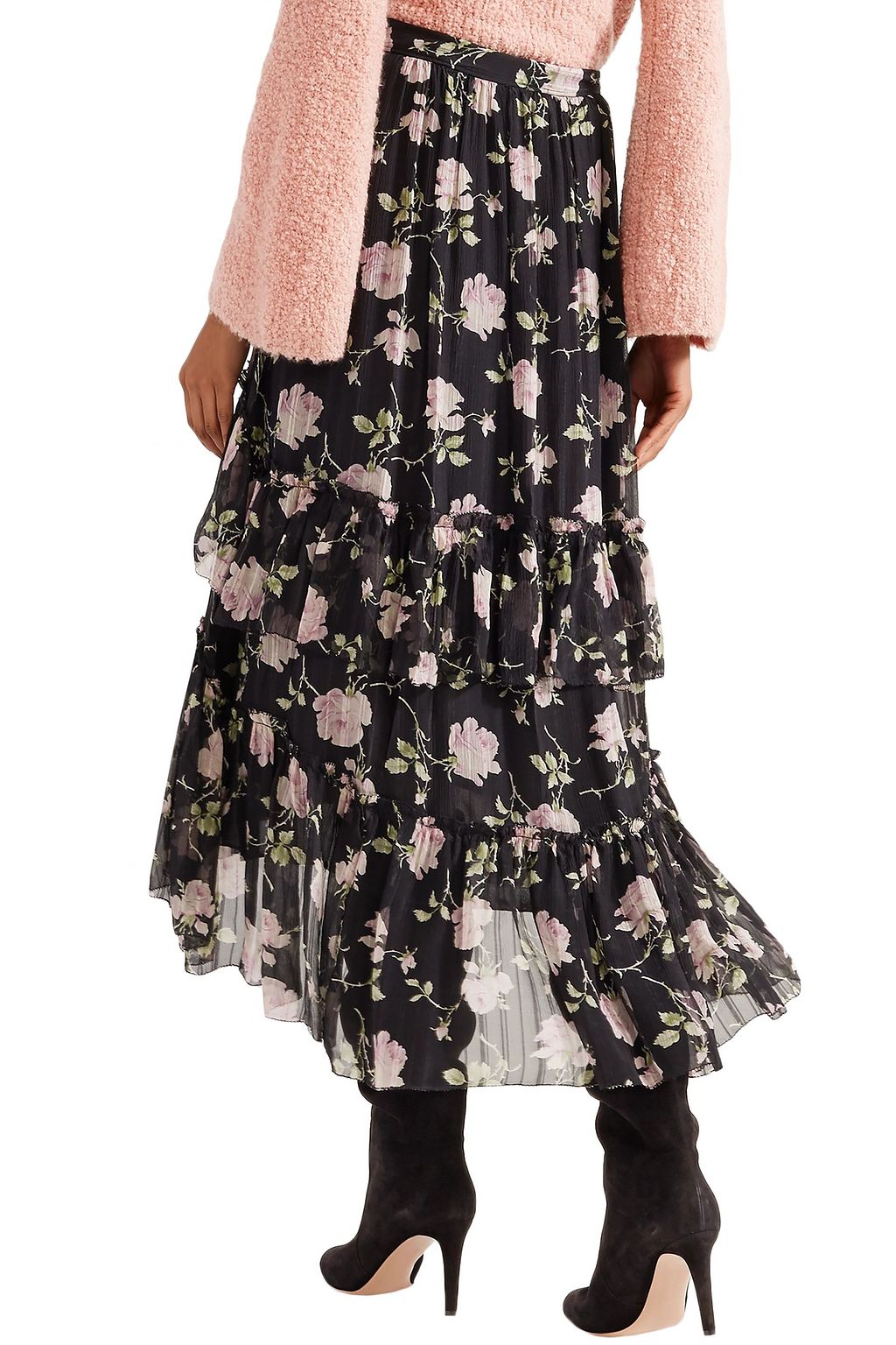 ULLA JOHNSON Asymmetric floral-print silk-georgette midi skirt