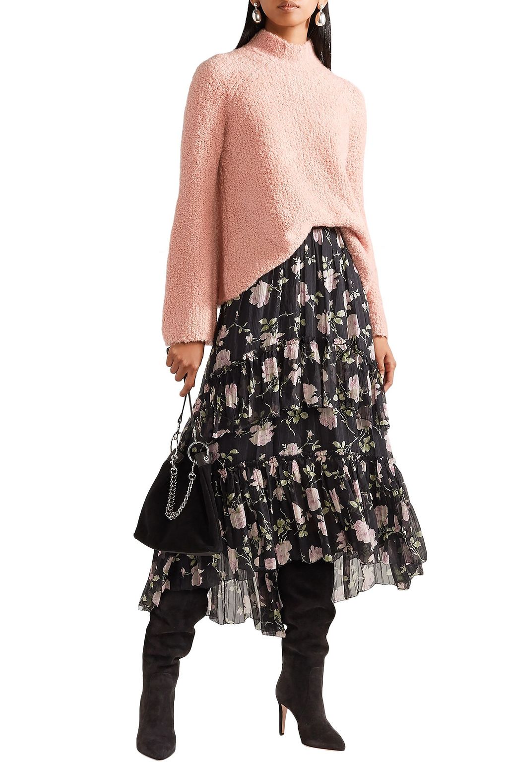 ULLA JOHNSON Asymmetric floral-print silk-georgette midi skirt