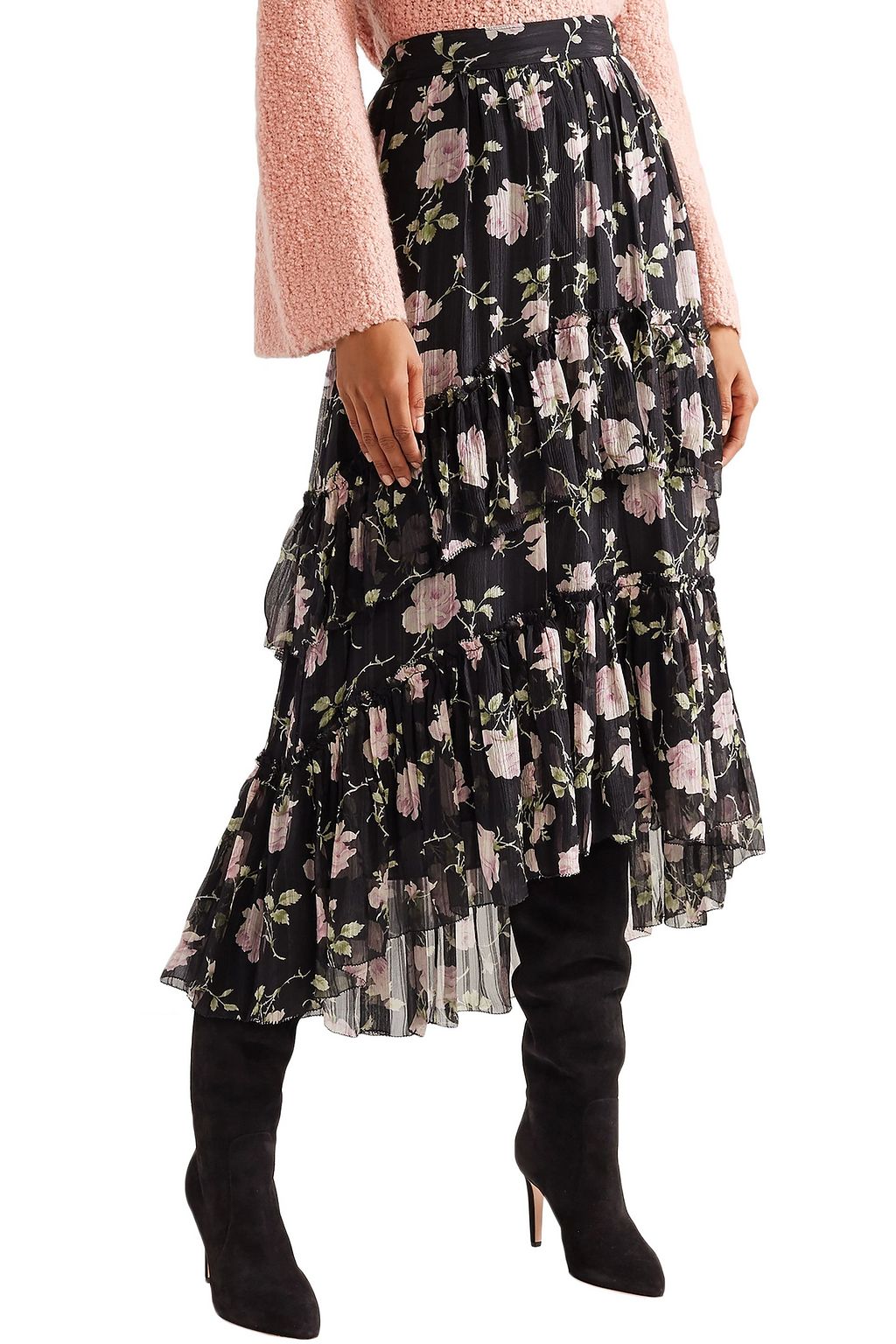 ULLA JOHNSON Asymmetric floral-print silk-georgette midi skirt