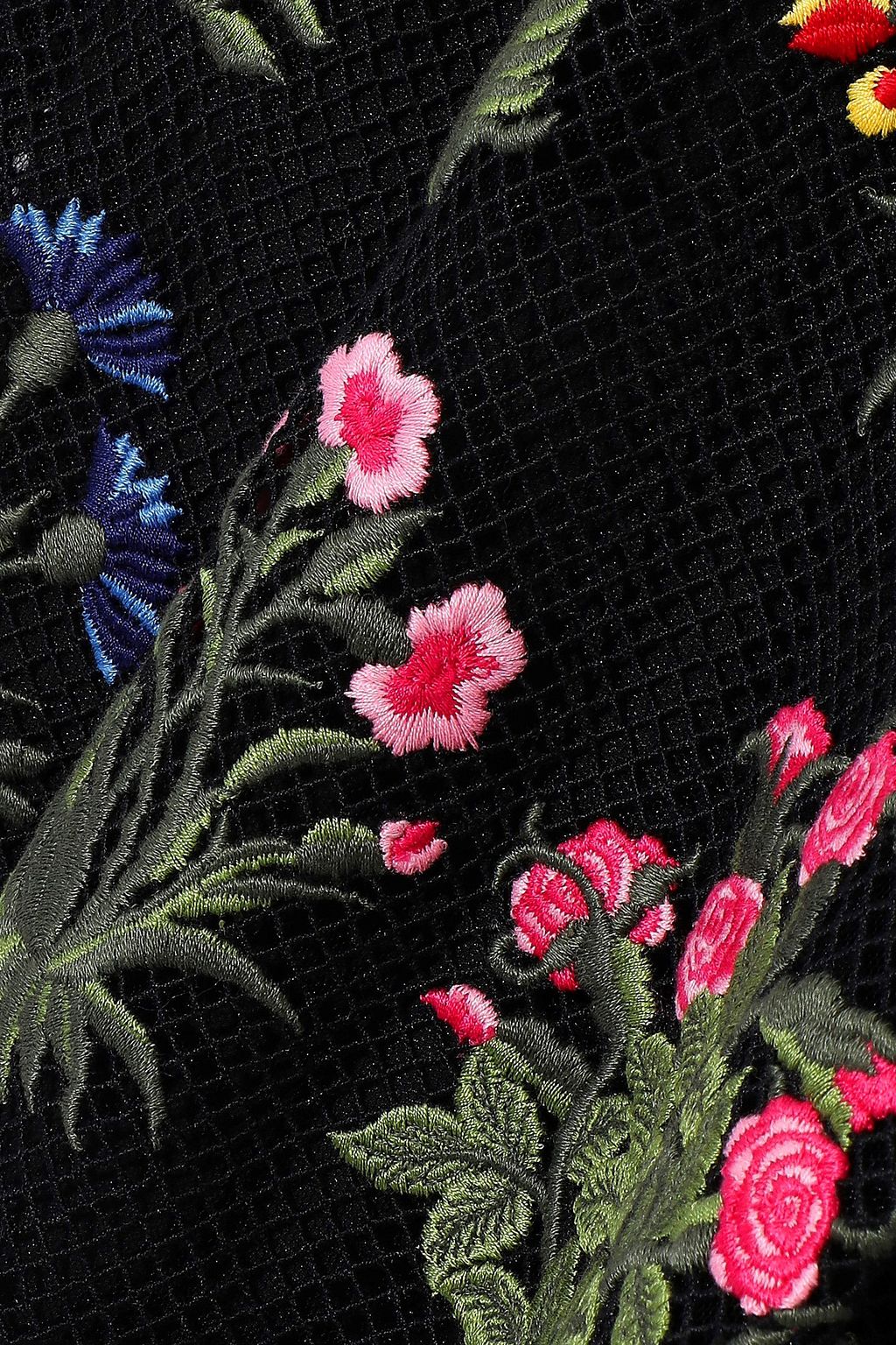 VALENTINO GARAVANI Floral-appliquéd cotton-blend guipure lace mini dress