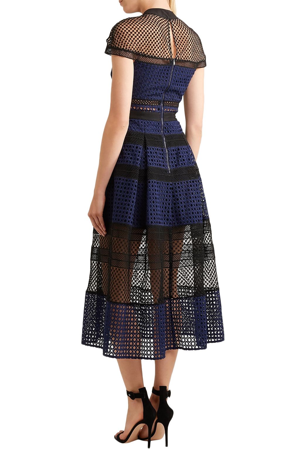 Navy Pleated guipure lace midi dress | Sale up to 70% off | THE OUTNET | SELF-PORTRAIT | THE OUTNET