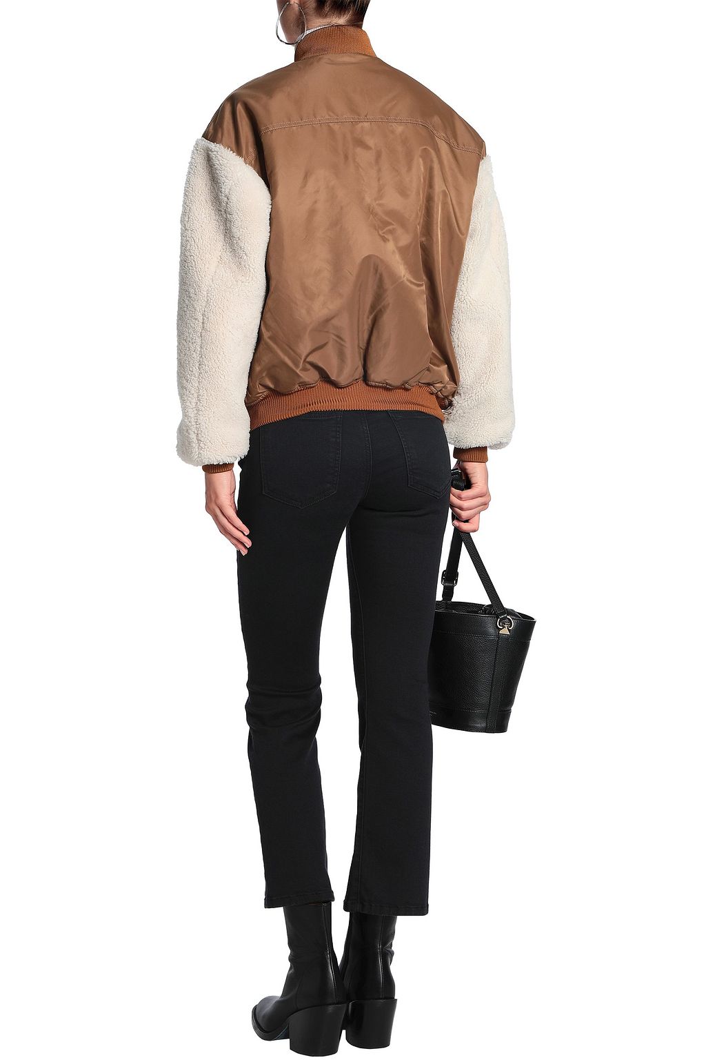 MAJE Shearling-paneled shell bomber jacket