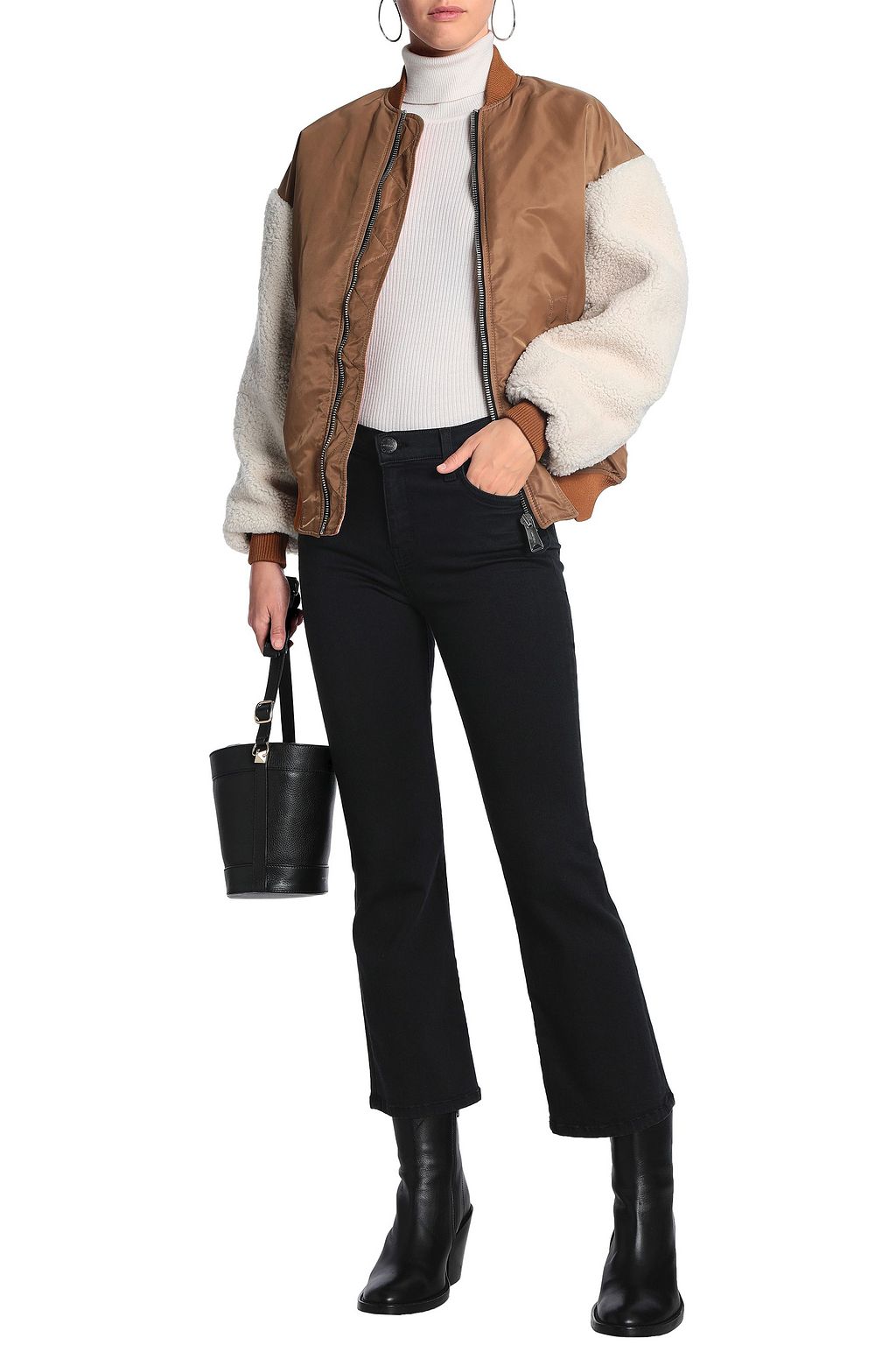 MAJE Shearling-paneled shell bomber jacket