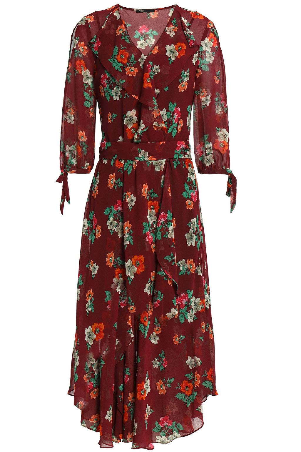floral georgette ruffled wrap dress