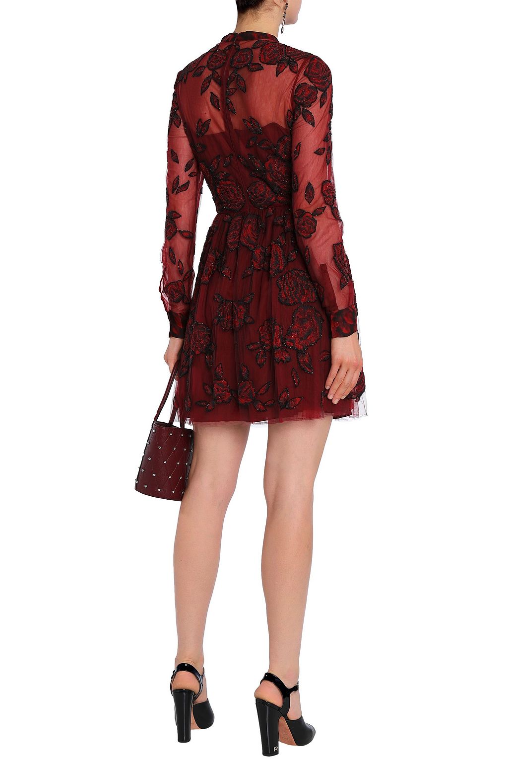 VALENTINO GARAVANI Embellished pussy-bow silk-tulle mini dress