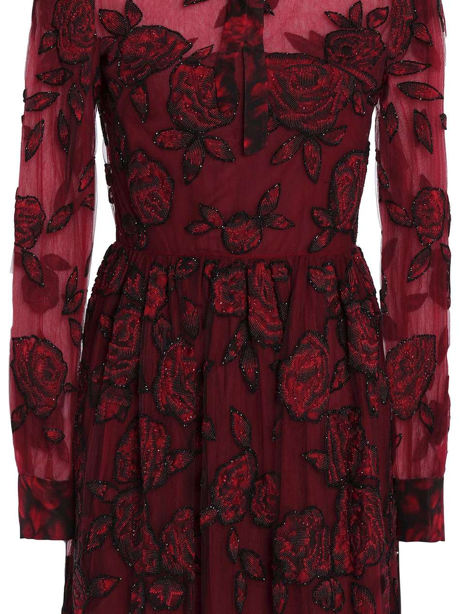 embellished pussy-bow silk-tulle mini dress