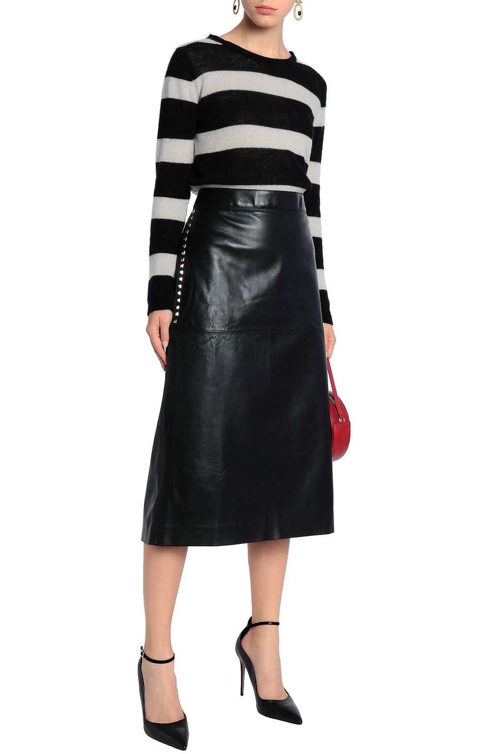 VALENTINO GARAVANI Studded leather midi skirt