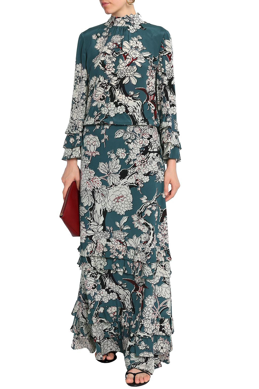 VALENTINO GARAVANI Tiered floral-print silk crepe de chine gown