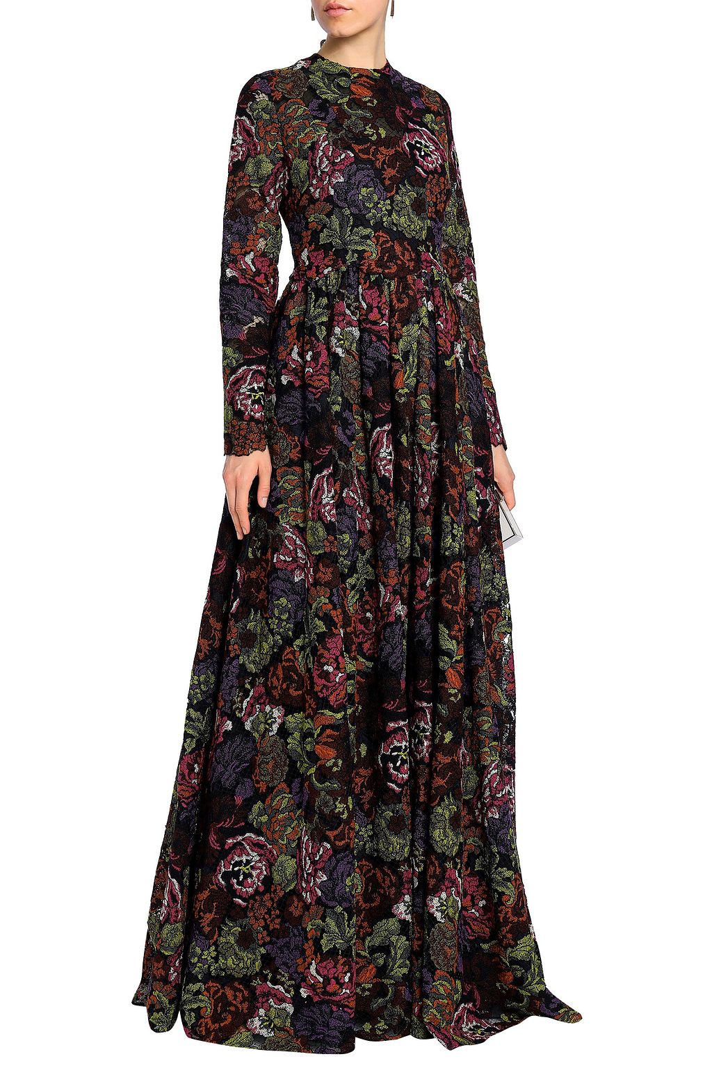 VALENTINO GARAVANI コットン混 レース＆メッシュ ロングドレス
