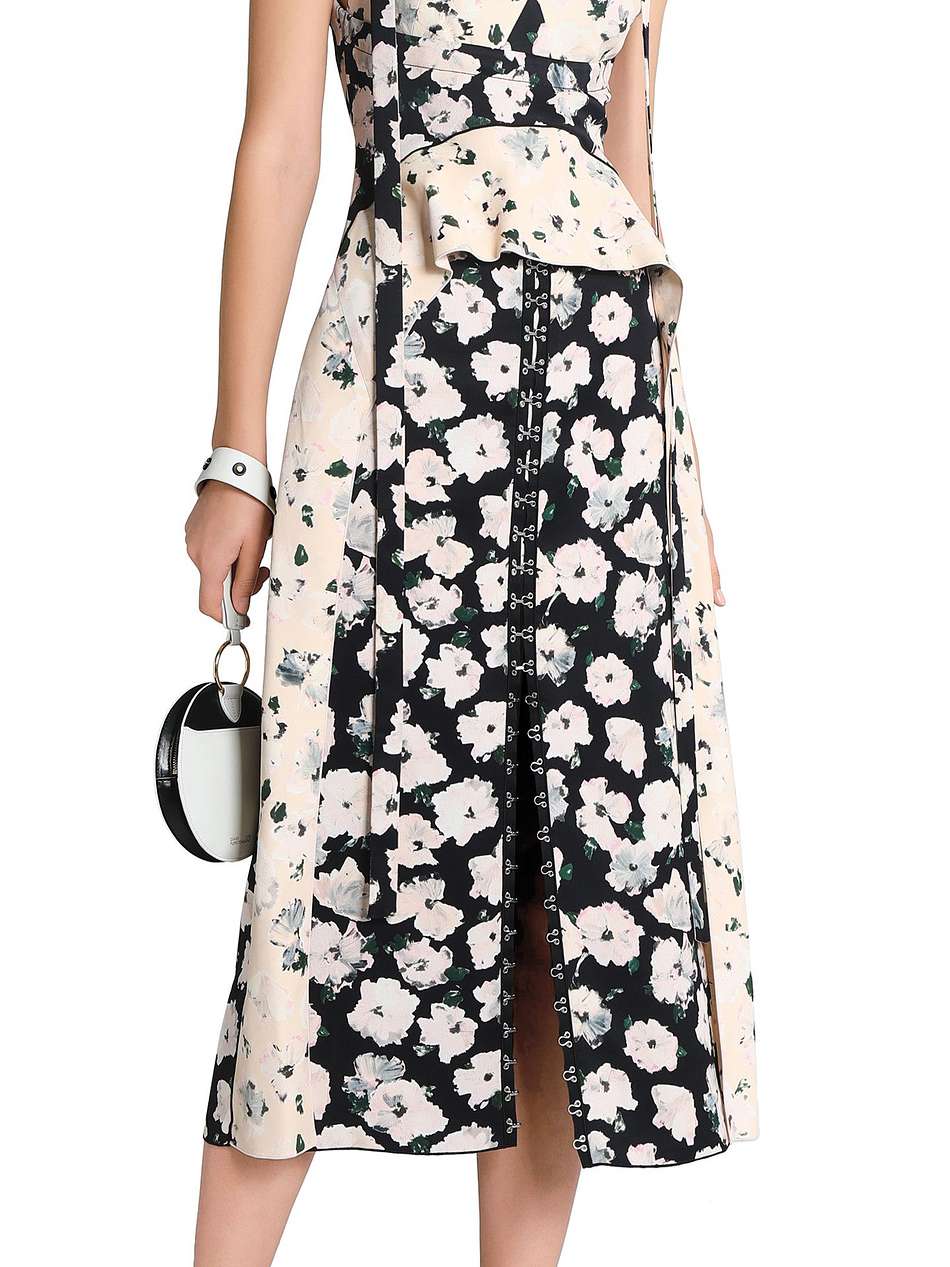 ruffled floral-print crepe midi dress
