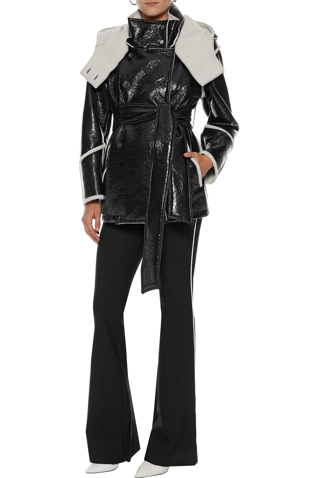 BELSTAFF Bethwin double-breasted faux patent-leather and wool-blend hooded coat