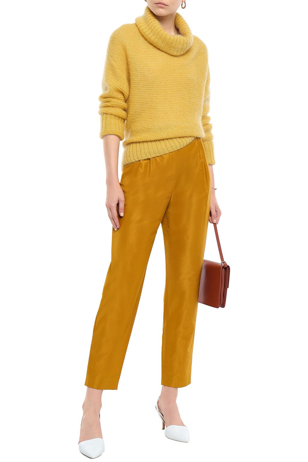 MANSUR GAVRIEL Cropped cotton and silk-blend taffeta tapered pants