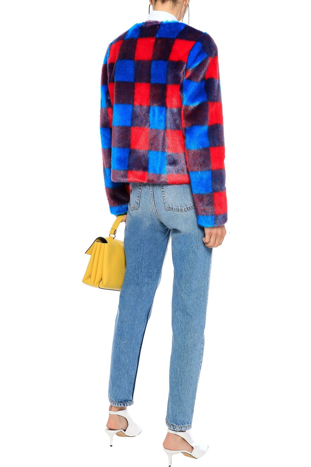 STAND Sofia checked fux fur coat