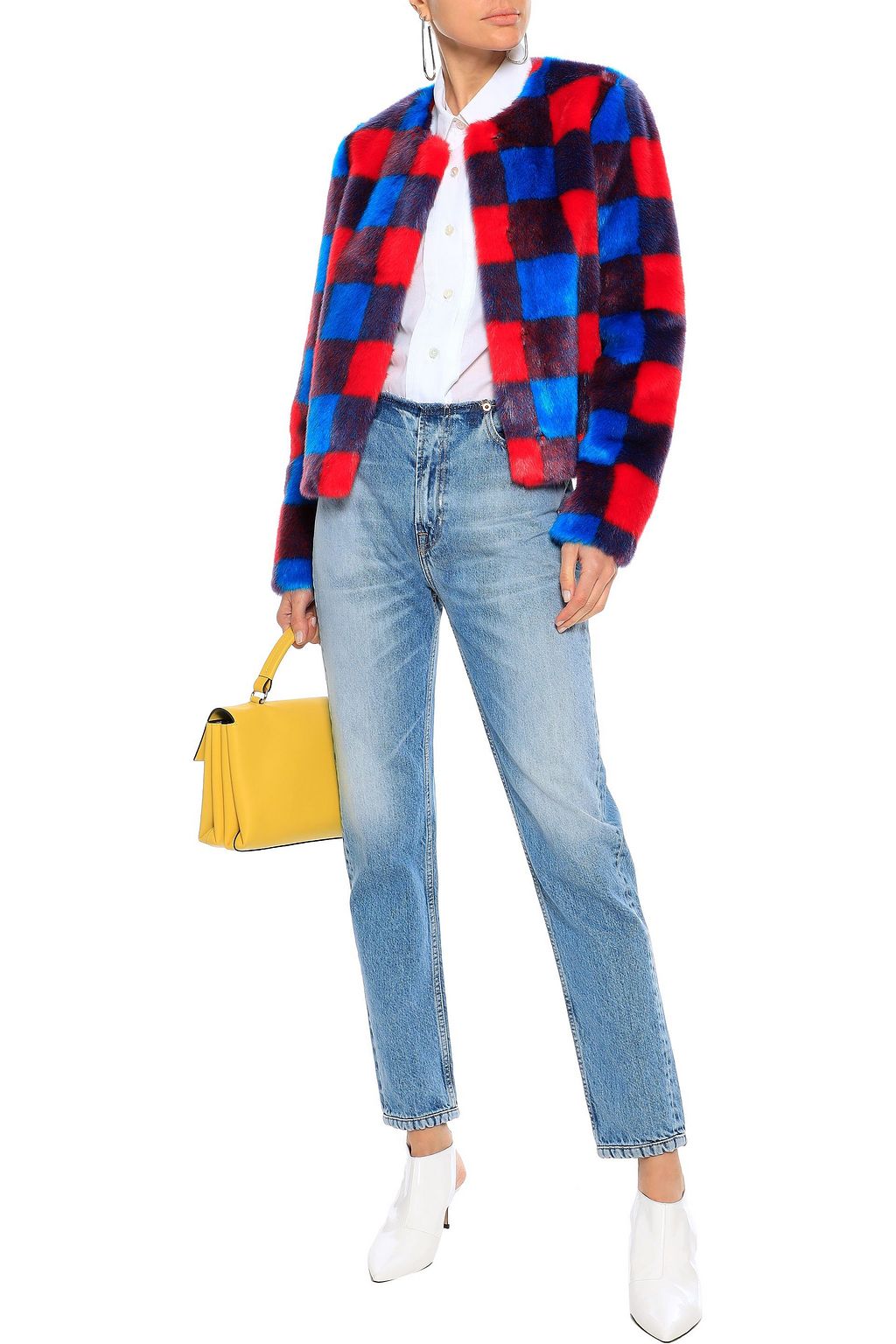 STAND Sofia checked fux fur coat