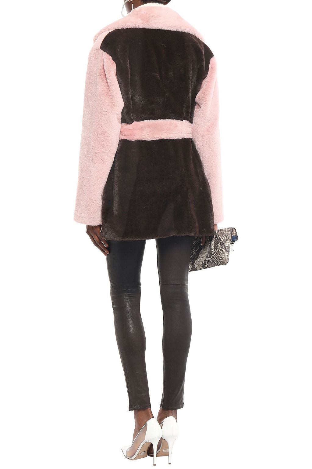 STAND Fausta double-breasted belted faux fur coat