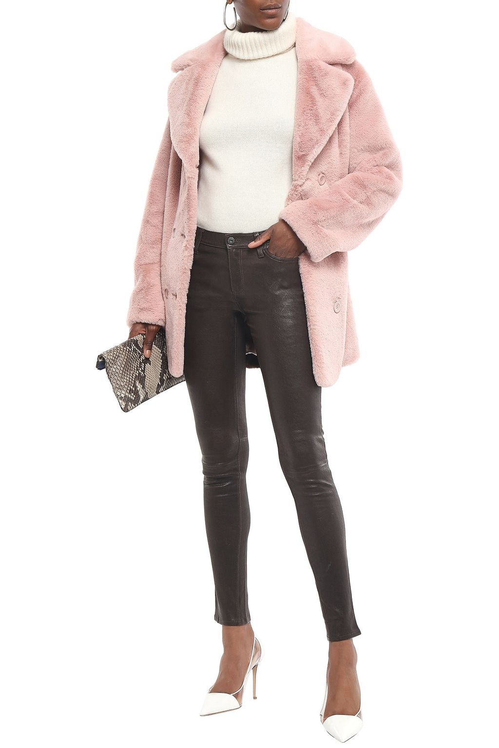STAND Fausta double-breasted belted faux fur coat
