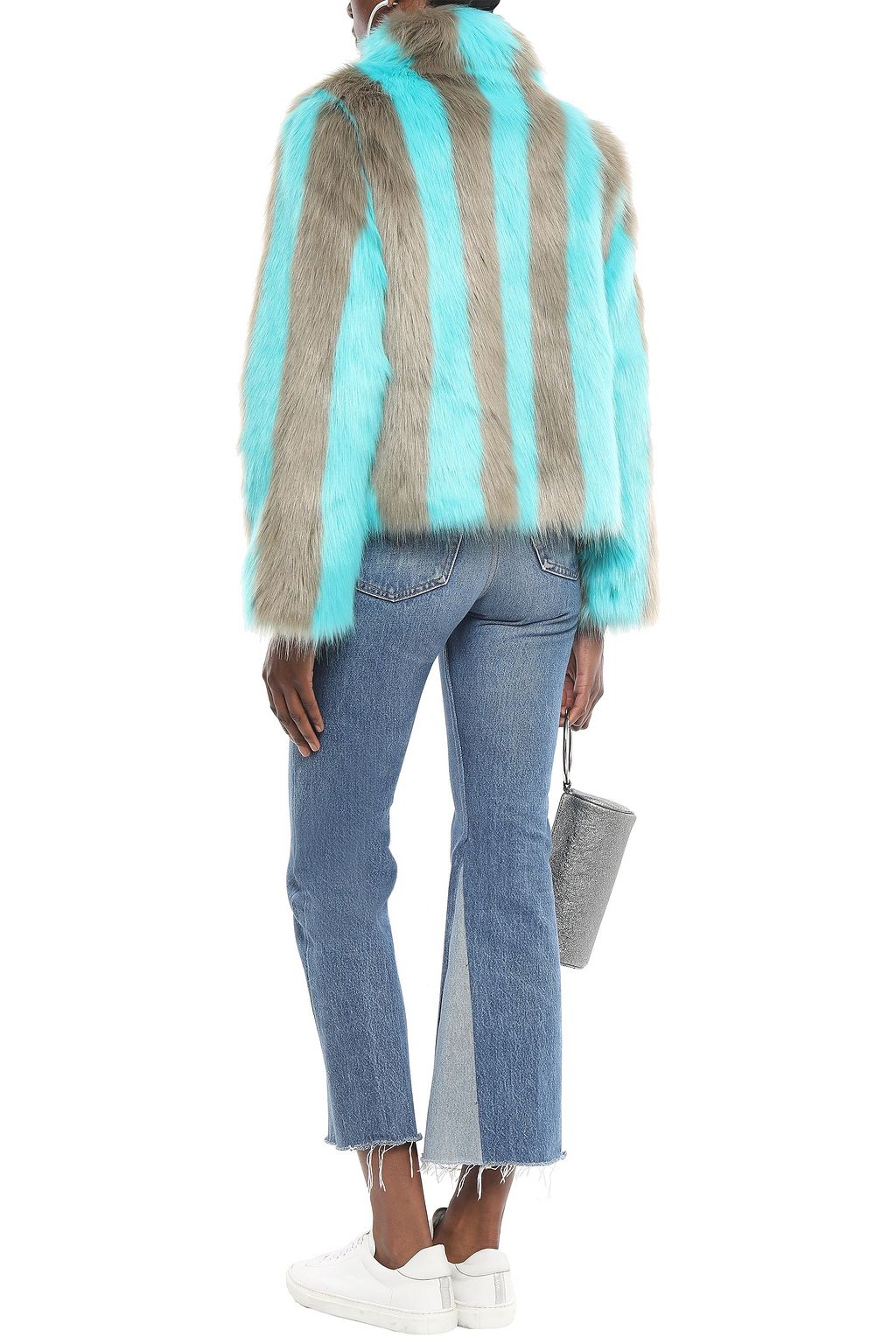 STAND Striped faux fur coat