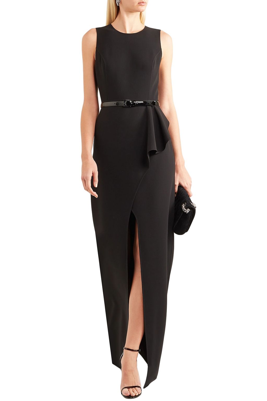 MICHAEL KORS COLLECTION Belted ruffled wool-blend crepe gown