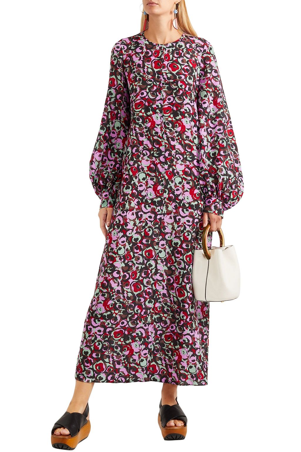 MARNI フローラルプリント シルククレープ マキシワンピース