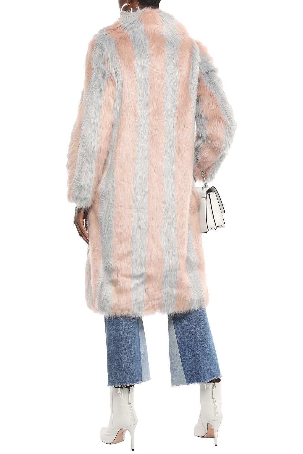 STAND Striped faux fur coat