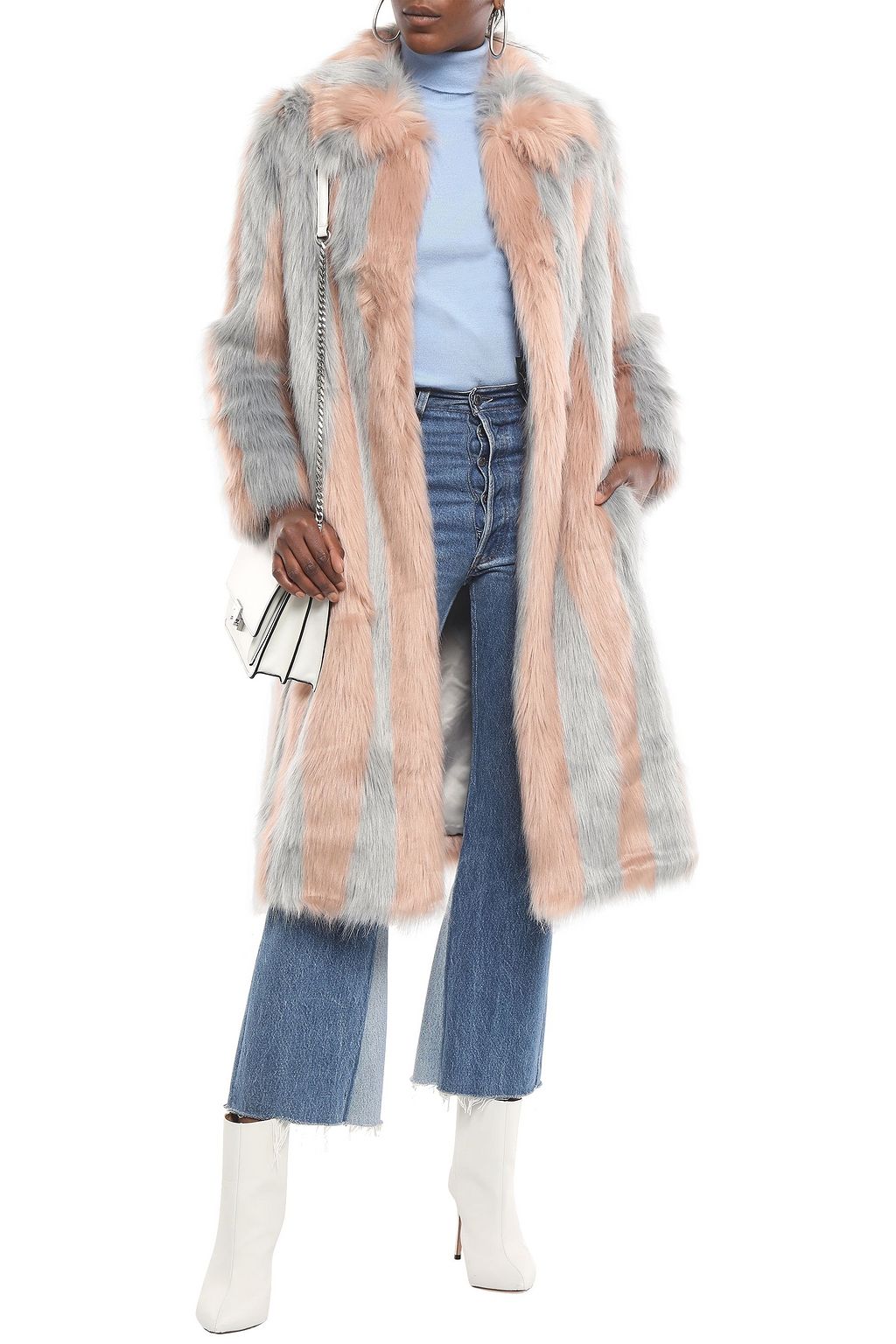 STAND Striped faux fur coat