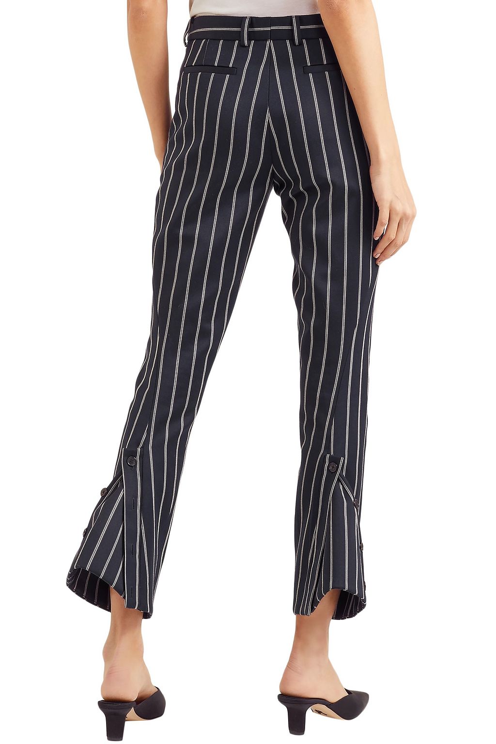 ROKH Button-detailed striped wool and cotton-blend striaght-leg pants