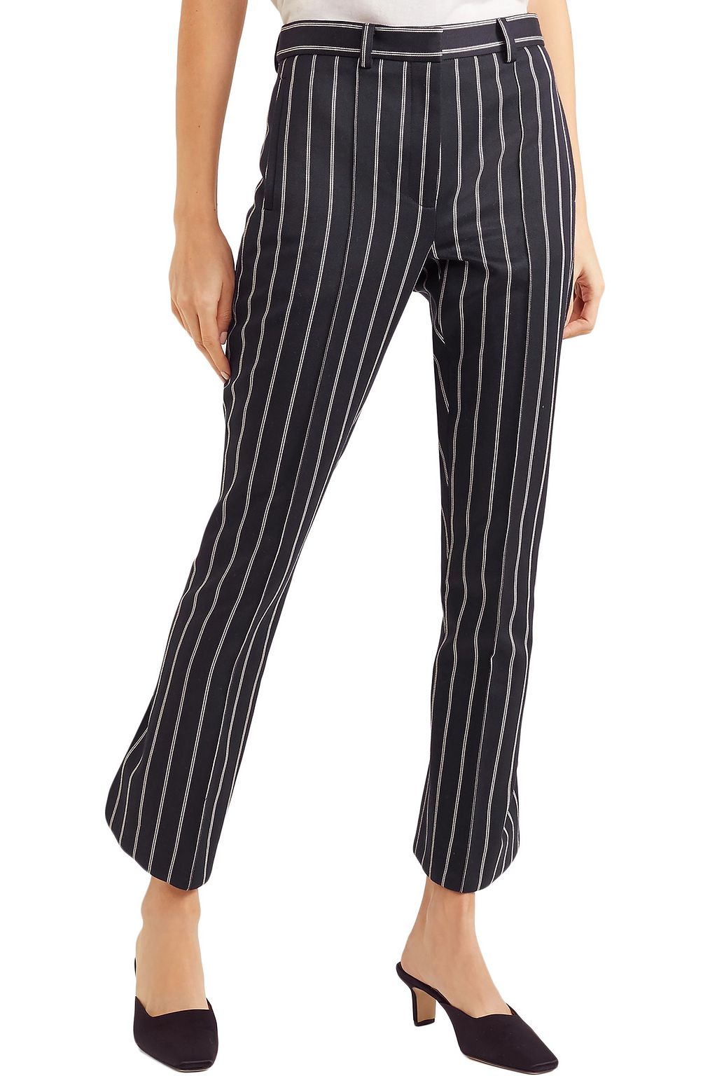 ROKH Button-detailed striped wool and cotton-blend striaght-leg pants