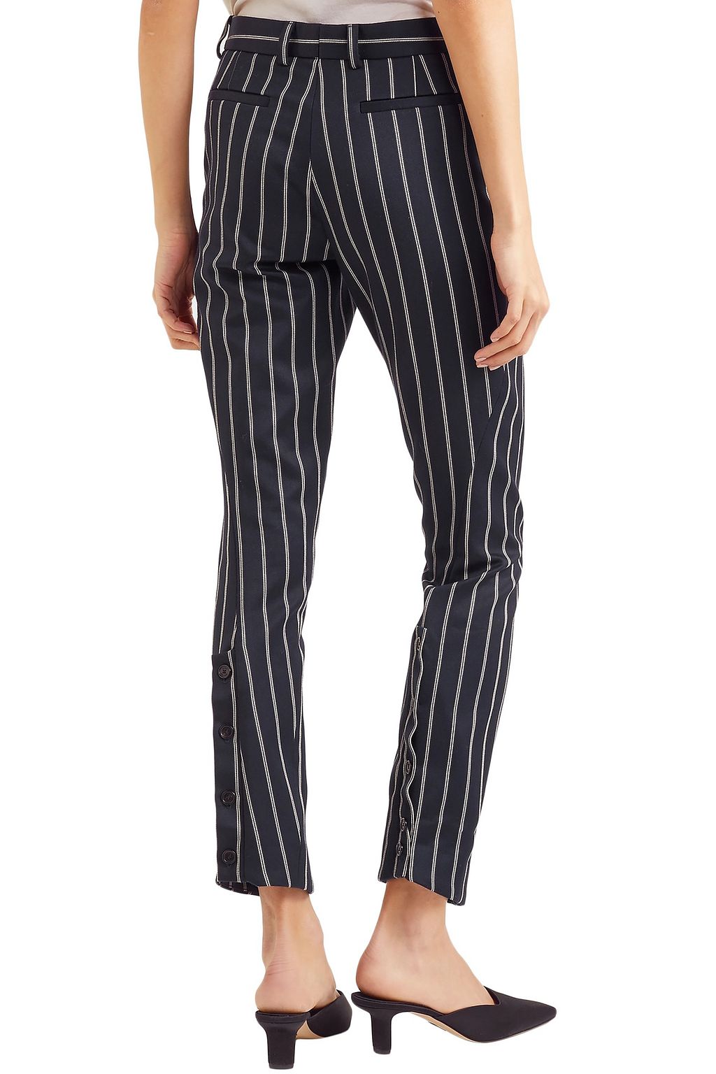 ROKH Button-detailed striped wool and cotton-blend striaght-leg pants