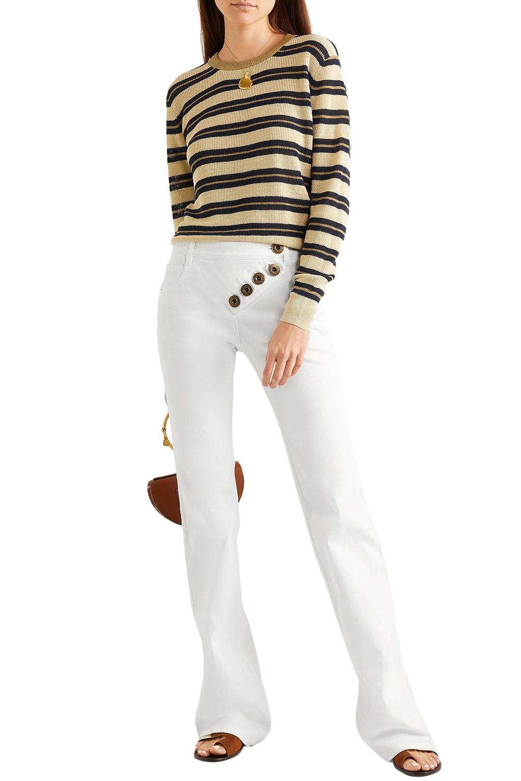 CHLOÉ Button-detailed mid-rise bootcut jeans