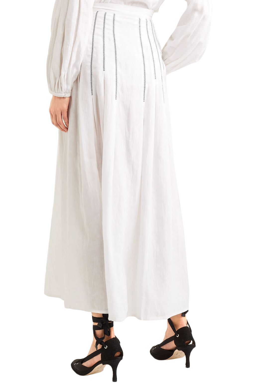GABRIELA HEARST Joanne embroidered pleated linen midi skirt