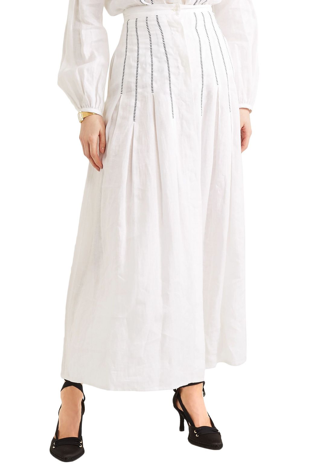 GABRIELA HEARST Joanne embroidered pleated linen midi skirt