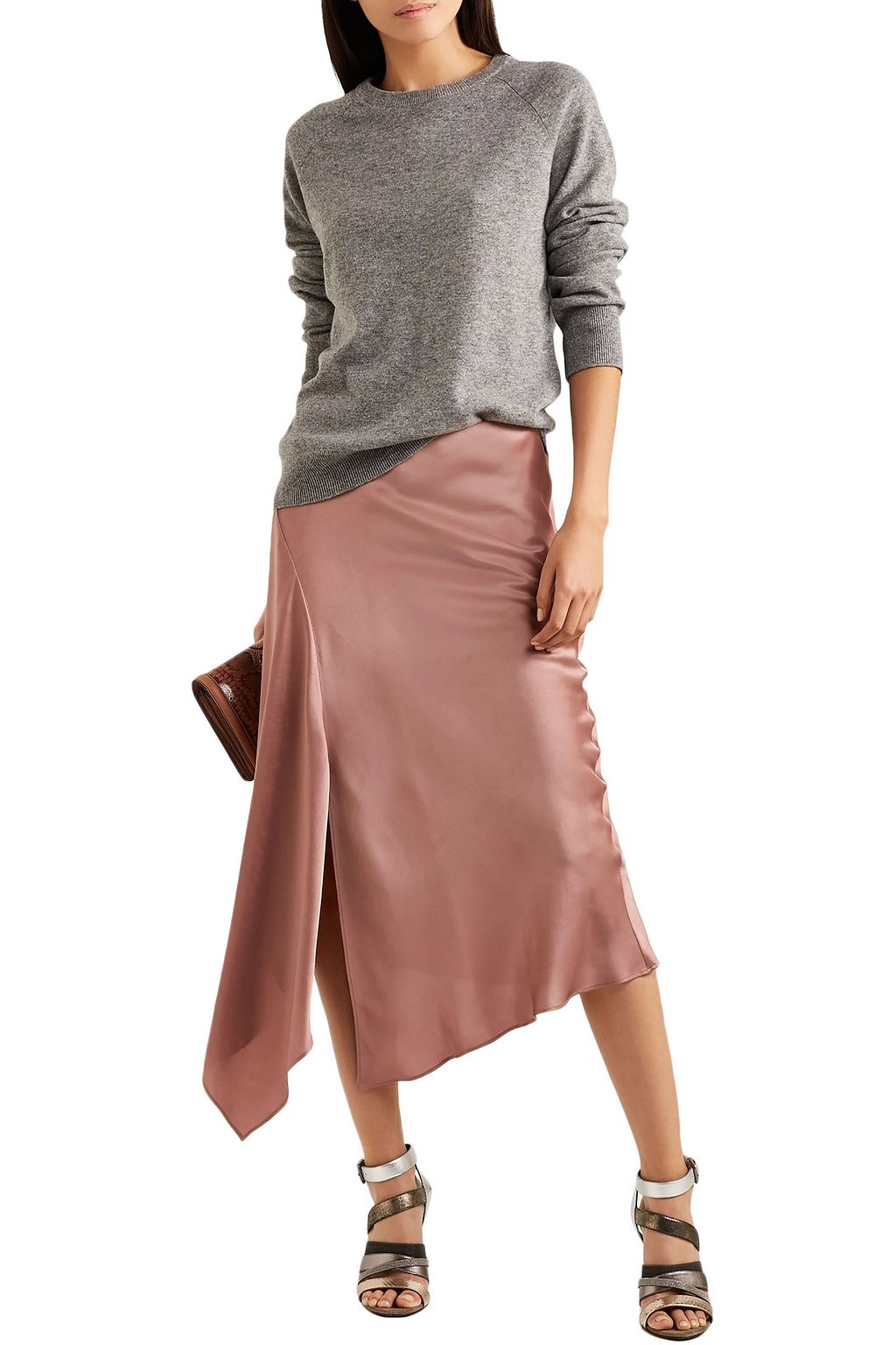 BRUNELLO CUCINELLI Asymmetric satin midi skirt