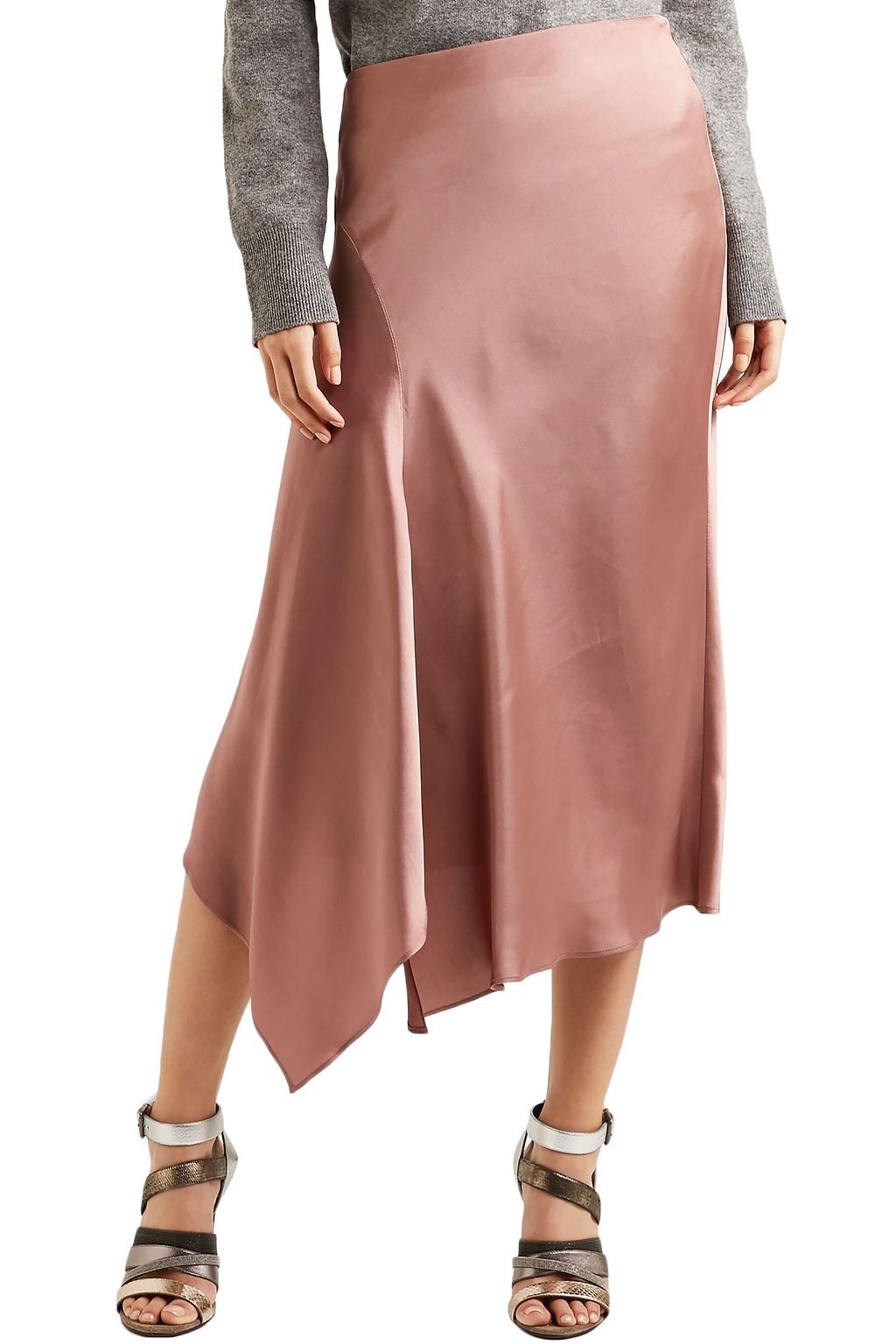 BRUNELLO CUCINELLI Asymmetric satin midi skirt