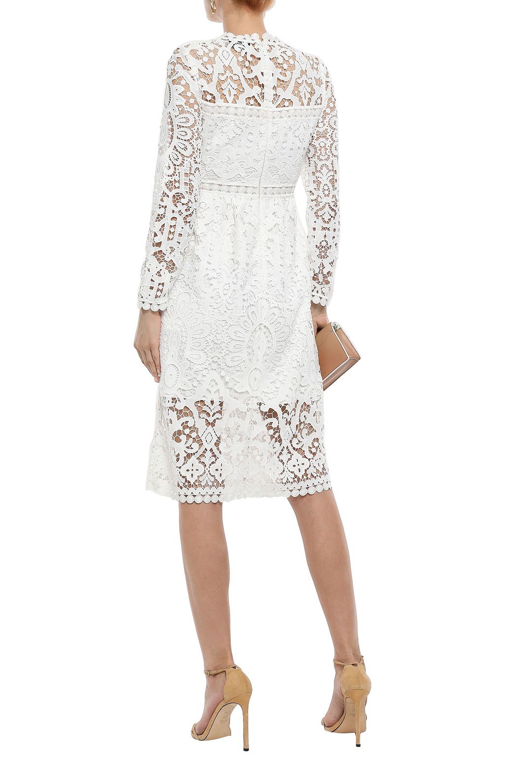 KATE SPADE NEW YORK Lattice-trimmed guipure lace midi dress