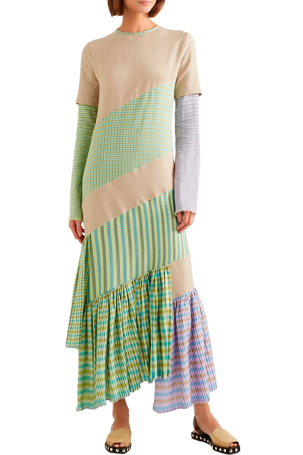 LOEWE Patchwork plaid cotton dress