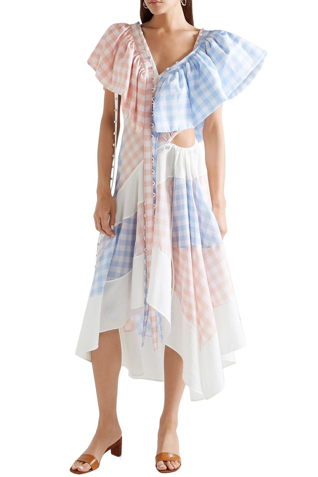 LOEWE Convertible cutout gingham Tencel and cotton-blend midi dress