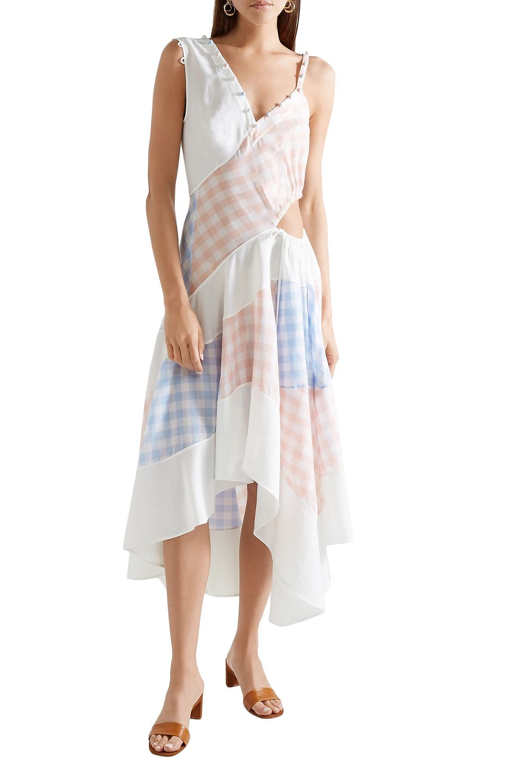 LOEWE Convertible cutout gingham Tencel and cotton-blend midi dress