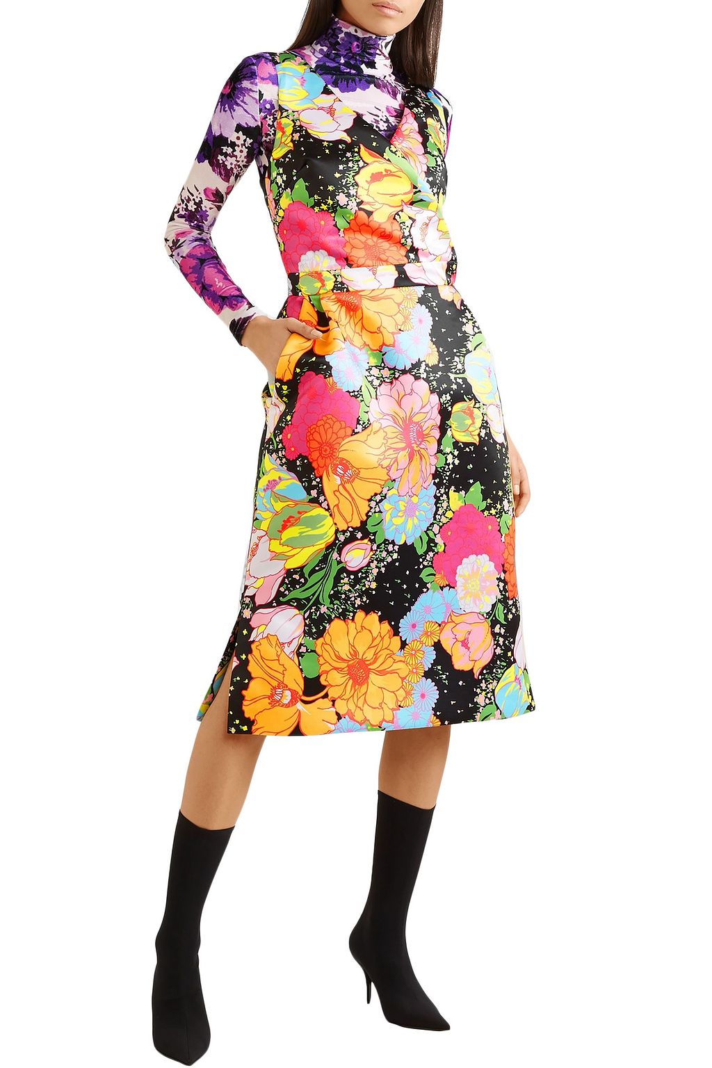 RICHARD QUINN Wrap-effect floral-print duchesse-satin midi dress