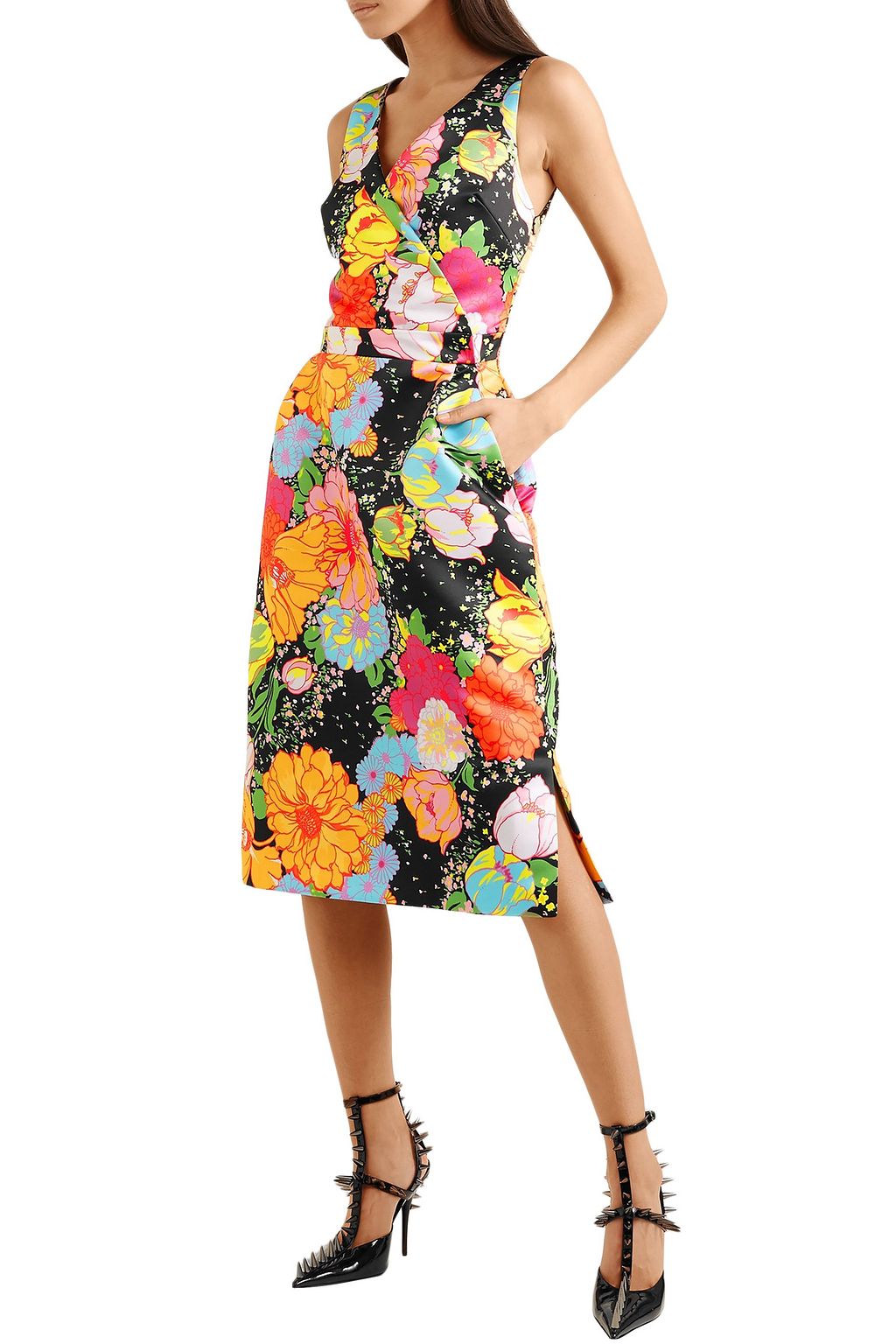 RICHARD QUINN Wrap-effect floral-print duchesse-satin midi dress