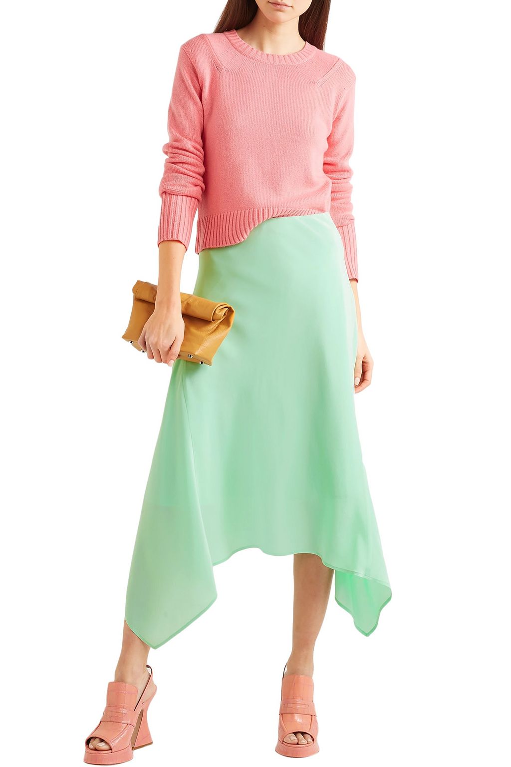 SIES MARJAN Asymmetric silk crepe de chine midi skirt