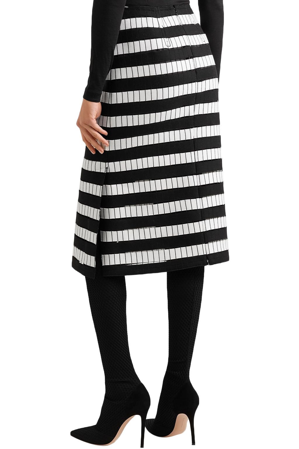 AKRIS Embroidered wool-blend felt midi skirt