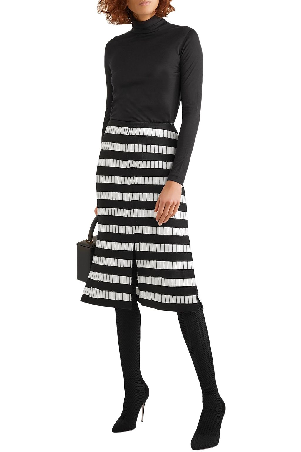 AKRIS Embroidered wool-blend felt midi skirt